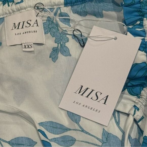 NEW MISA Suparna Top in Turquoise Summer Floral Print Feminine Cottagecore XXS - Picture 5 of 8